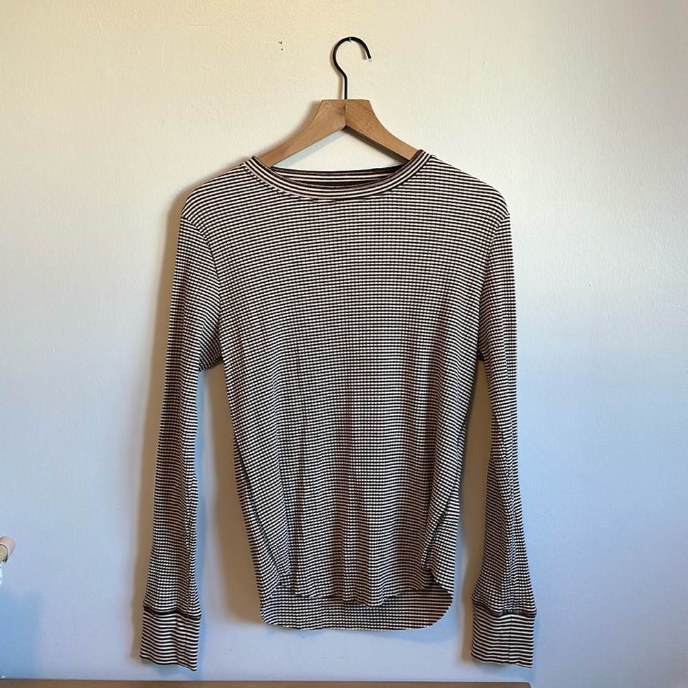 Aerie Long Sleeve Ribbed Top with Gold Thread